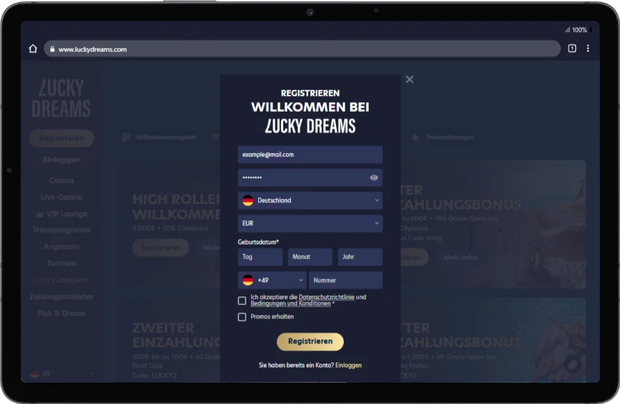 LuckyDreams Casino App Registrierung
