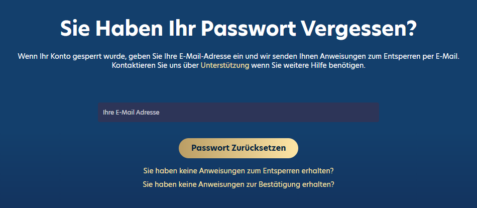 Lucky Dreams Passwort Wiederherstellung