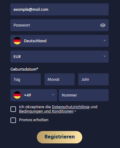 Lucky-Dreams-Registrierungsfenster