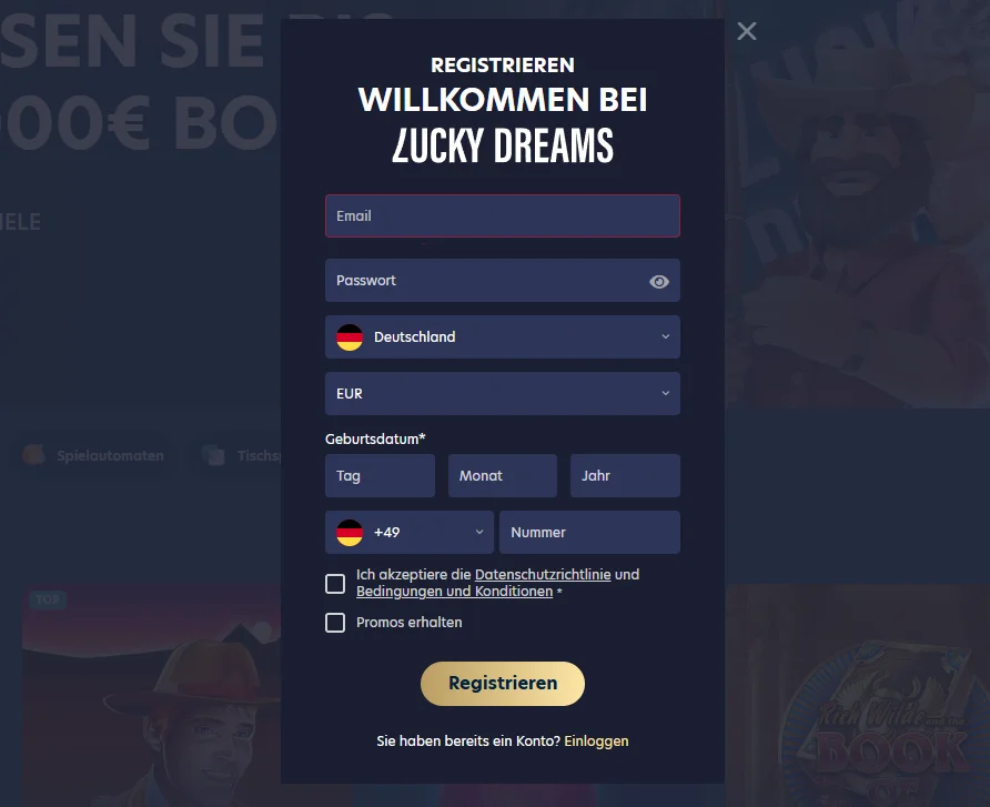 LuckyDreams Registrierung